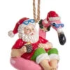 Kurt Adler Beach Santa Sitting On A Flamingo Float Ornament