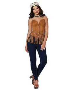 Adult Brown Suede Fringe Top -Christmas Central 01315100 e