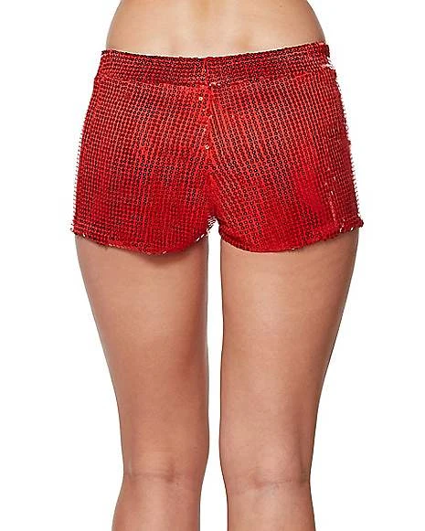 Adult Red Sequin Shorts 2 Adult Red Sequin Shorts - Image 2