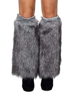 Grey Faux Fur Leg Warmers