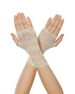 Fingerless White Lace Gloves