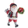 Kurt Adler Gingham Holiday Santa With Wreath Ornament