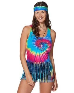 Tie Dye Fringe Tank Top