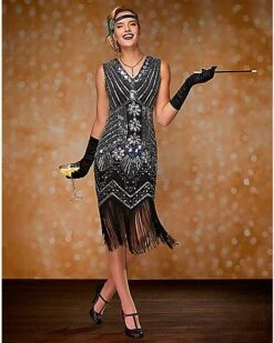 Adult Black Beaded Flapper Dress