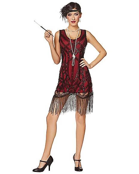 Adult Burgundy Beaded Flapper Dress 1 Adult Burgundy Beaded Flapper Dress