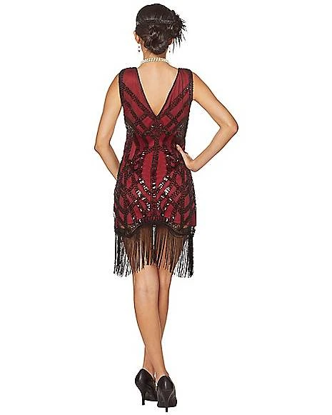 Adult Burgundy Beaded Flapper Dress 2 Adult Burgundy Beaded Flapper Dress - Image 2