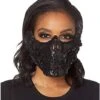 Black Skeleton Sequin Half Mask