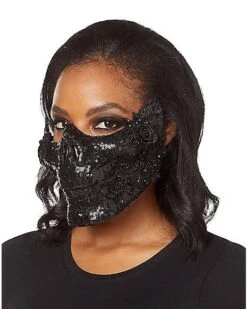 Black Skeleton Sequin Half Mask -Christmas Central 01473255 b