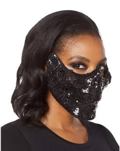 Black Skeleton Sequin Half Mask -Christmas Central 01473255 c