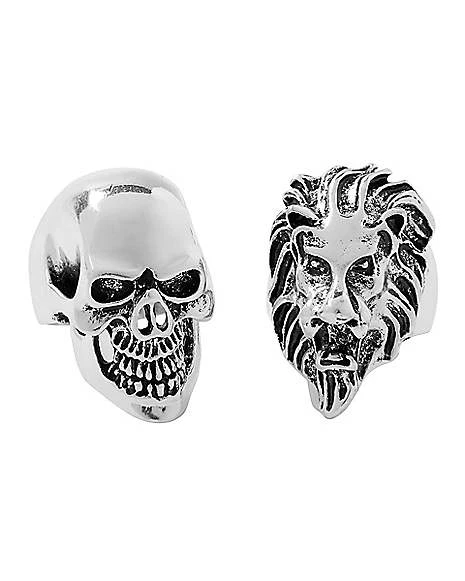 Punk Skull And Lion Rings - 2 Pack 1 Punk Skull And Lion Rings - 2 Pack