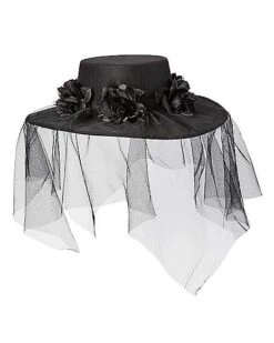 Black Veiled Day Of The Dead Flower Hat -Christmas Central 01507011 c