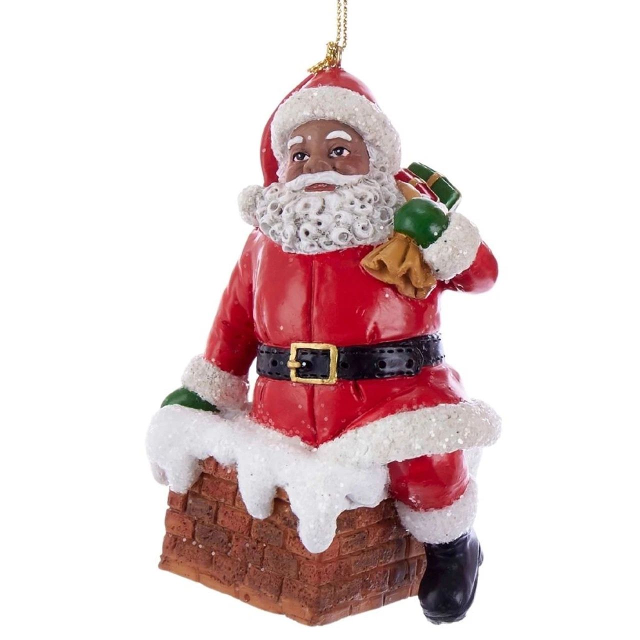 Kurt Adler Black Santa Going Down Chimney Ornament