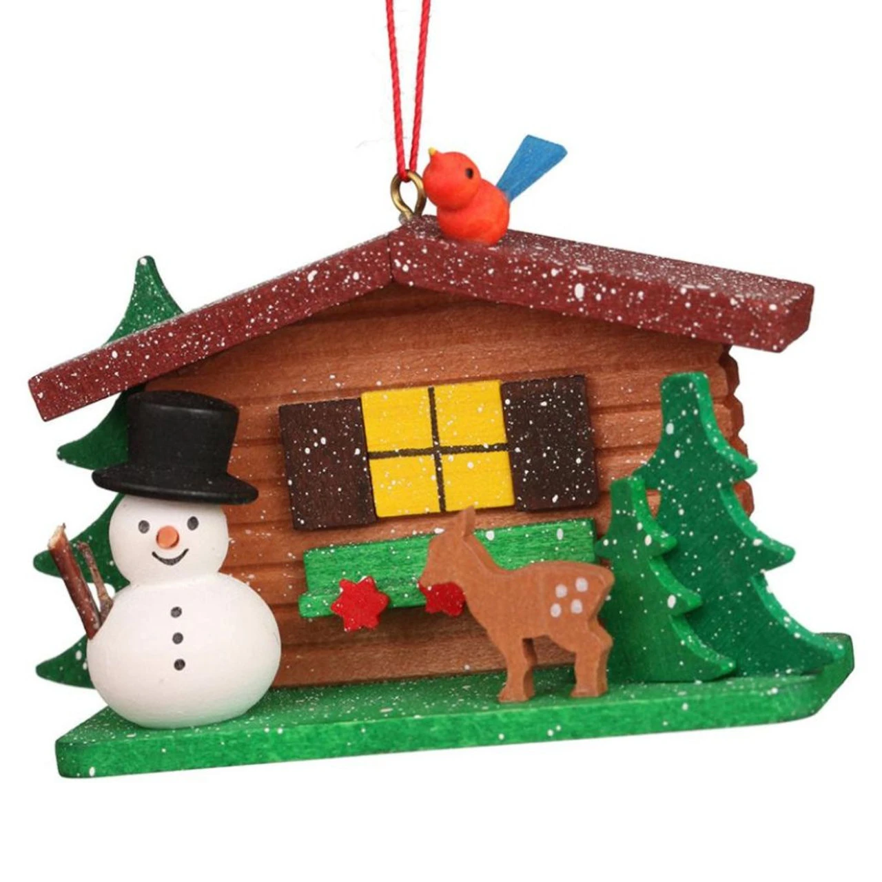 Cottage With Snowman Ornament
