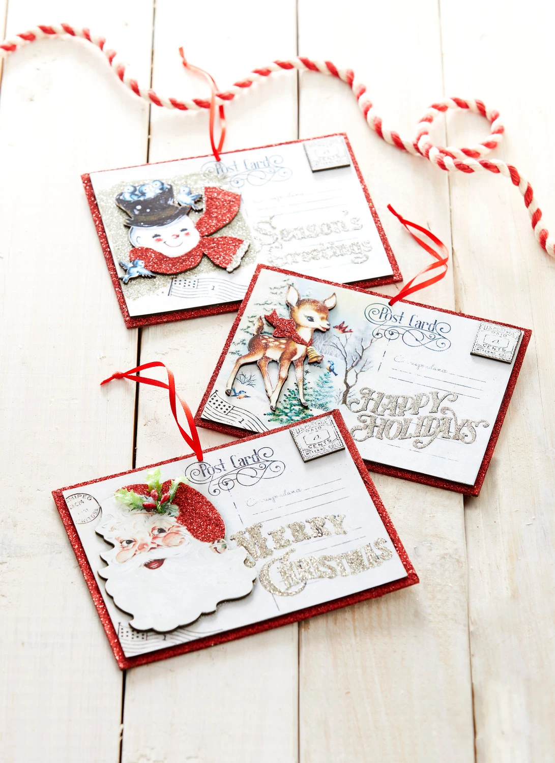 Raz 6.25" Set Of 3 Vintage Post Card Christmas Ornament 4319072 1 Raz 6.25" Set Of 3 Vintage Post Card Christmas Ornament 4319072