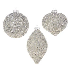 Raz 4" Silver Beaded Glass Christmas Ornament 4322806