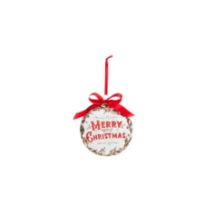 Raz 5" Holiday Greetings Disc Glass Christmas Ornament 4324605 6 Raz 5" Holiday Greetings Disc Glass Christmas Ornament 4324605 -Christmas Central 4324605a 49445.1684954721