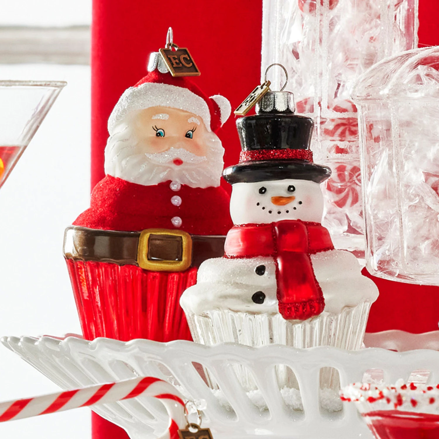Raz Eric Cortina 4" Santa Or Snowman Cupcake Glass Christmas Ornament 1 Raz Eric Cortina 4" Santa Or Snowman Cupcake Glass Christmas Ornament