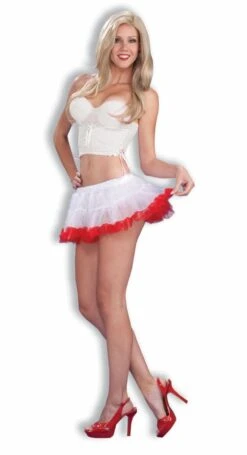 Forum Novelties White W/Red Ruffle Mini Crinoline Tutu 10"" Costume Adult Stnd