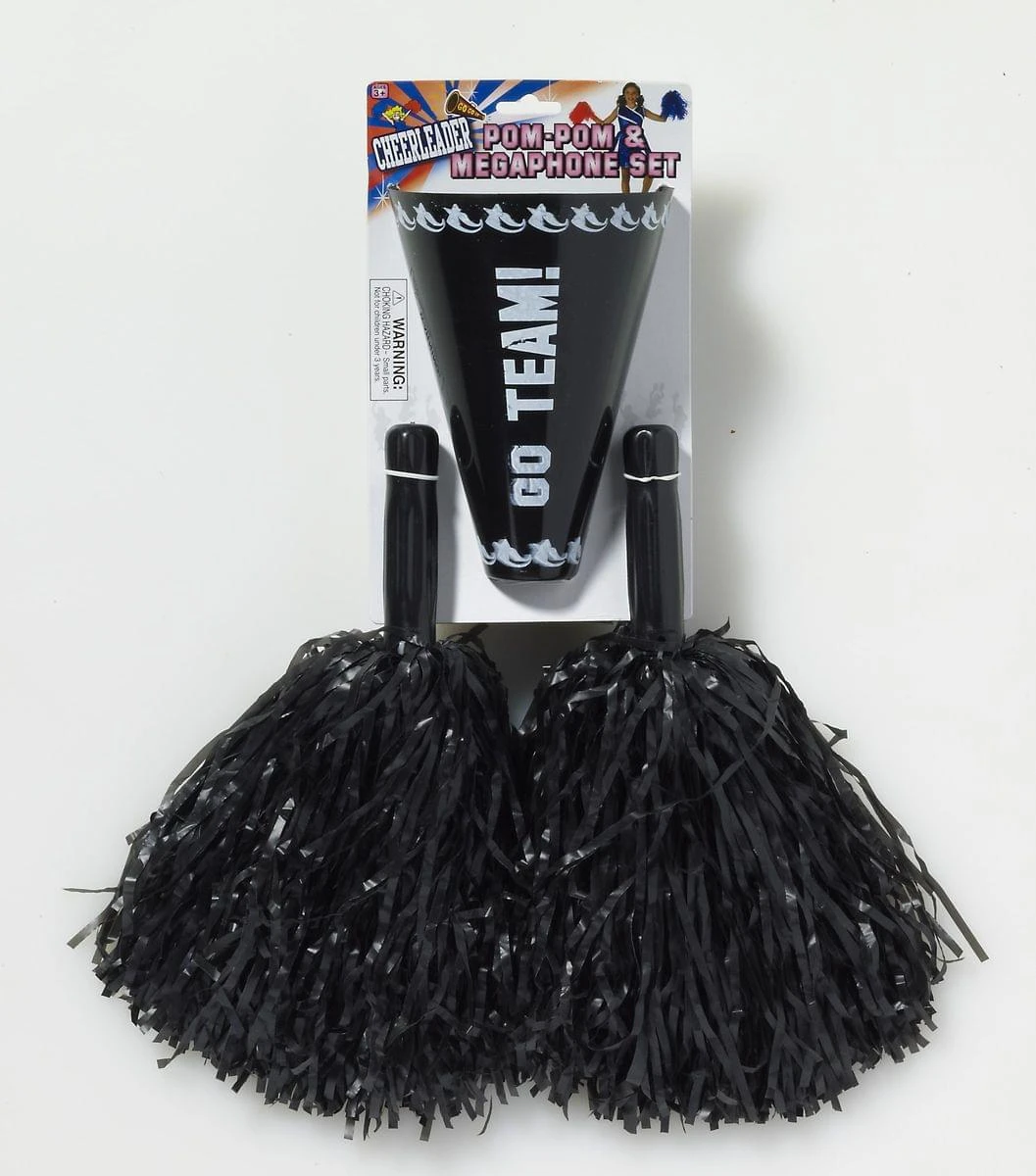 Forum Novelties Cheerleader Pom Pom & Megaphone Costume Accessory Set: Black 1 Forum Novelties Cheerleader Pom Pom & Megaphone Costume Accessory Set: Black