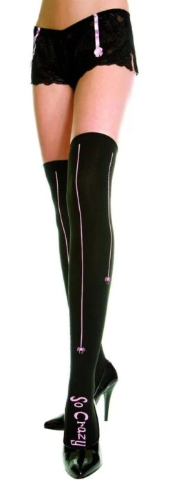 MUSIC LEGS Sexy Opaque Nylon Thigh Hi With Spider Stripe Costume Hosiery