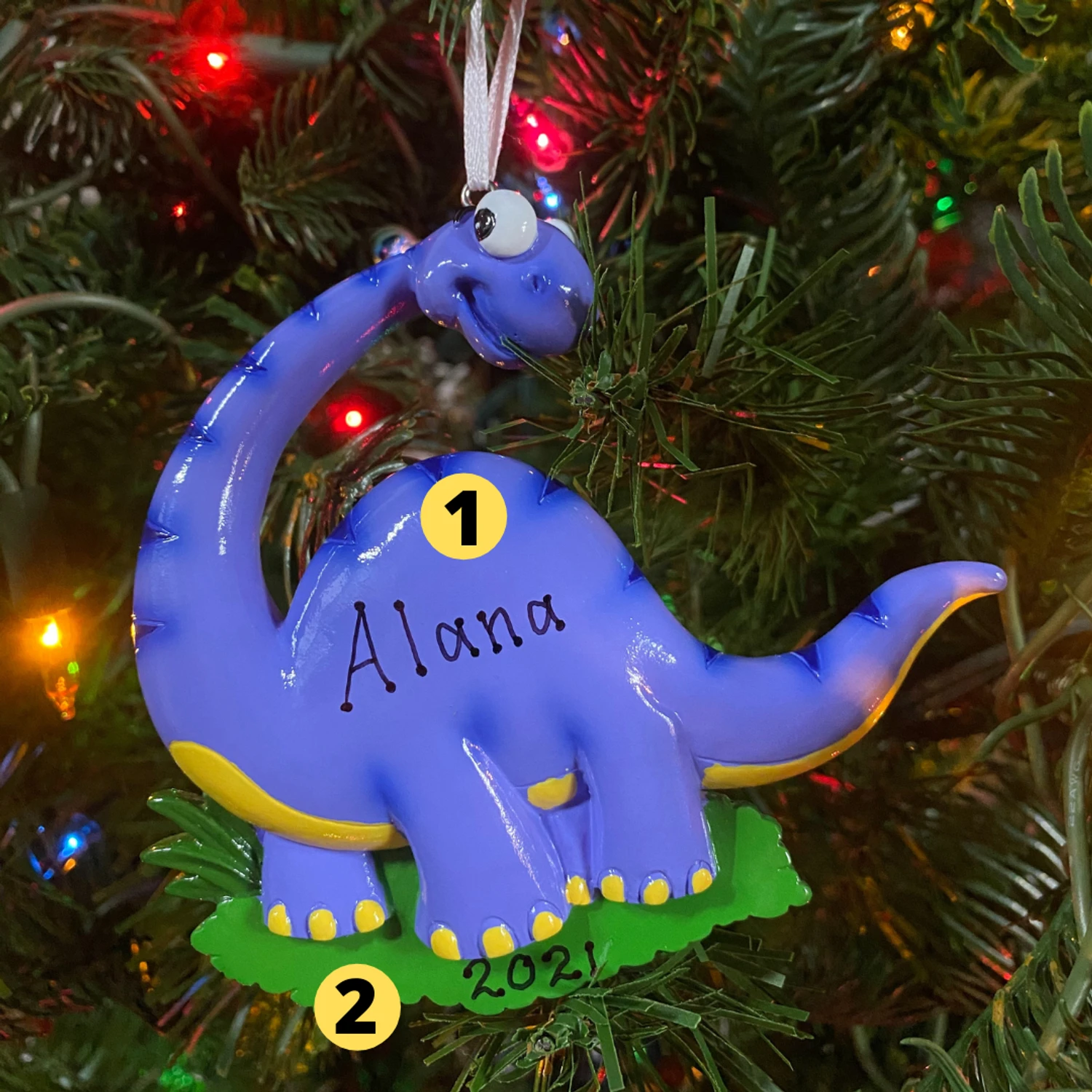 Blue Long Neck Dinosaur Personalized Christmas Ornament OR816-B 1 Blue Long Neck Dinosaur Personalized Christmas Ornament OR816-B