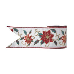 Raz 4" Embroidered Poinsettia Wired Christmas Ribbon R4171885 -Christmas Central apij4vdaa 22595.1646091928