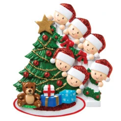 Family Of 6 Around The Christmas Tree Personalized Ornament OR1789-6 -Christmas Central apilwdigy 69567.1646091908
