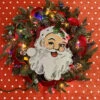 30" Handmade Vintage Inspired Santa Lighted Wreath W/ Shiny Brite Ornaments