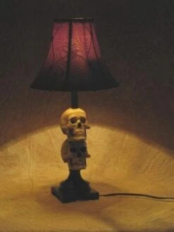 "Desk Lamp With 2 Mini-Skulls And Antique Shade" Haunted House Lighting -Christmas Central desk lamp with 2 mini skulls and antique shade haunted house lighting 23696427969