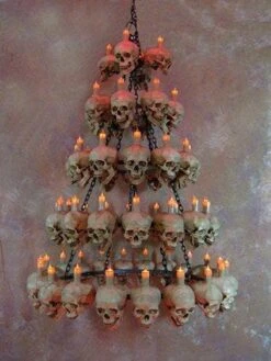 "Five-Tiered Life-Size Skull Chandelier With 60 Skulls" Haunted House Lighting -Christmas Central five tiered life size skull chandelier with 60 skulls haunted house lighting 23696488385