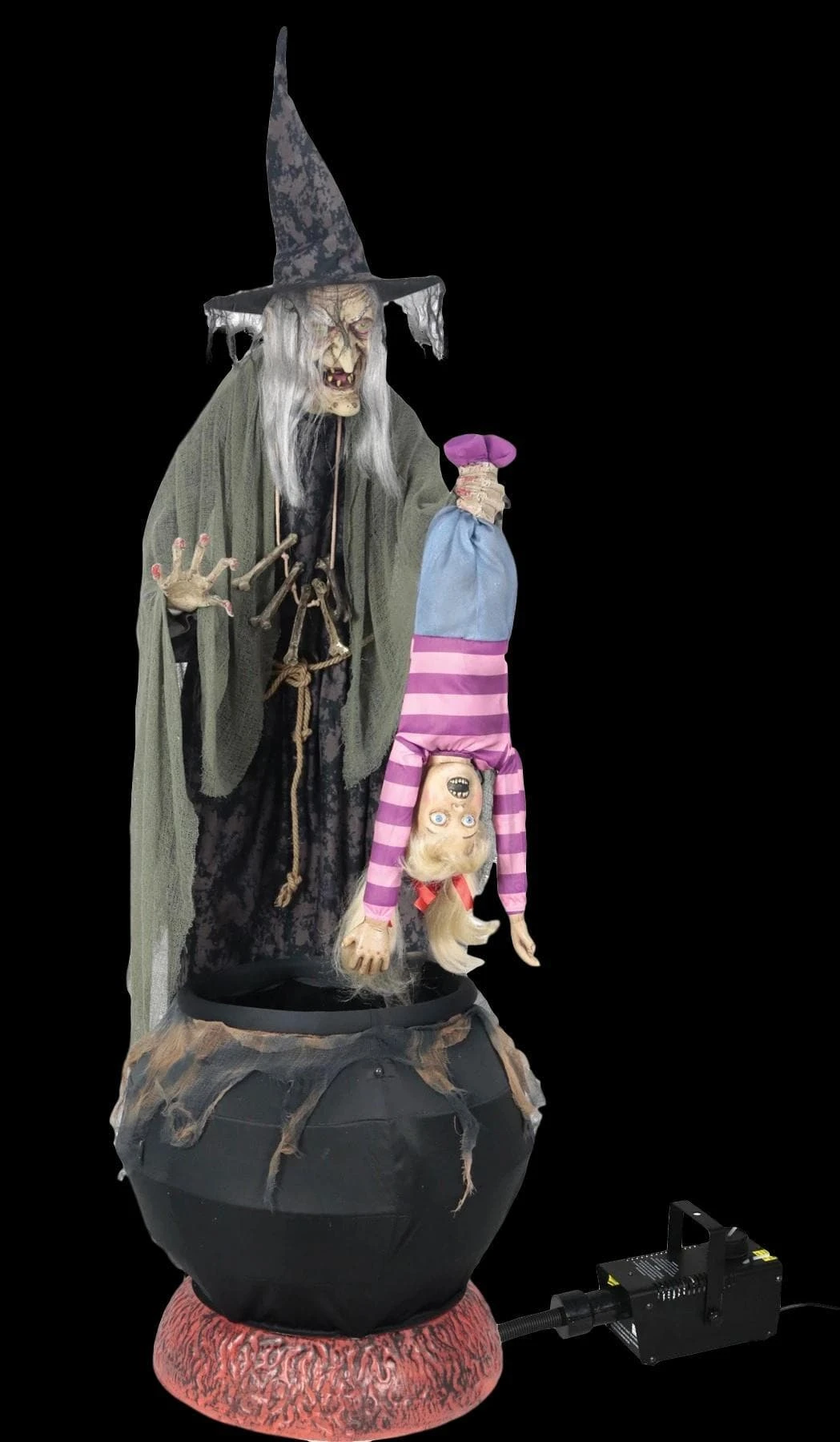 "Stew Brewing Witch With Kid And Fog" Electric Animated Halloween Prop 1 "Stew Brewing Witch With Kid And Fog" Electric Animated Halloween Prop
